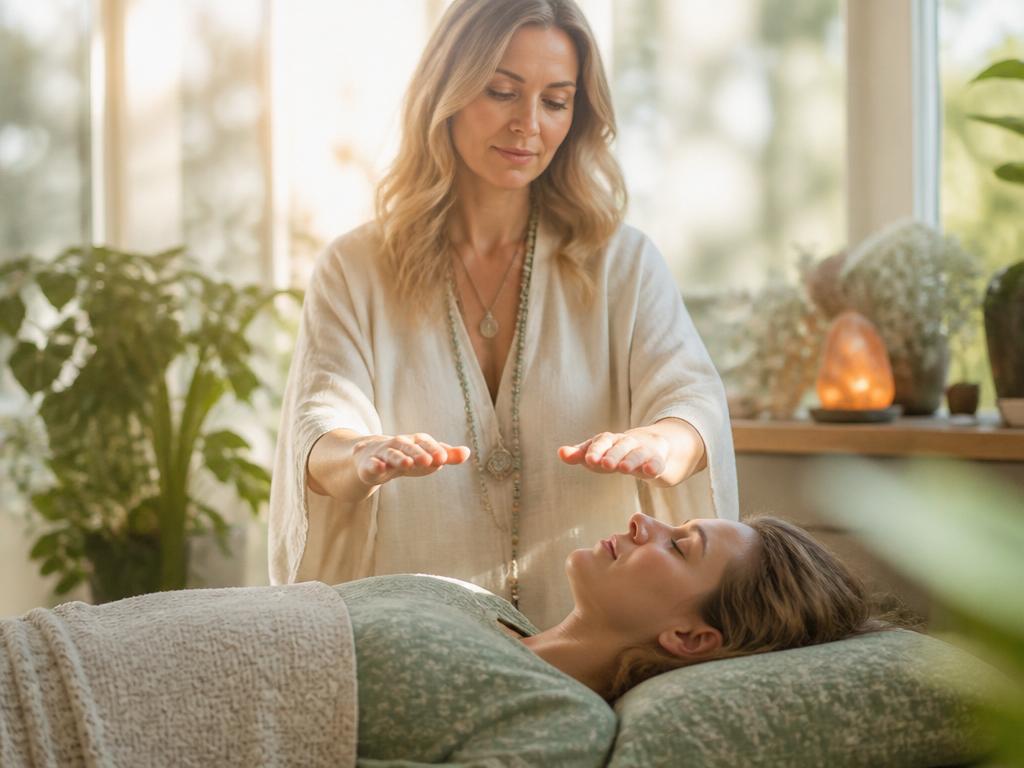 Healing hands hovering over a body during a bioenergy session
