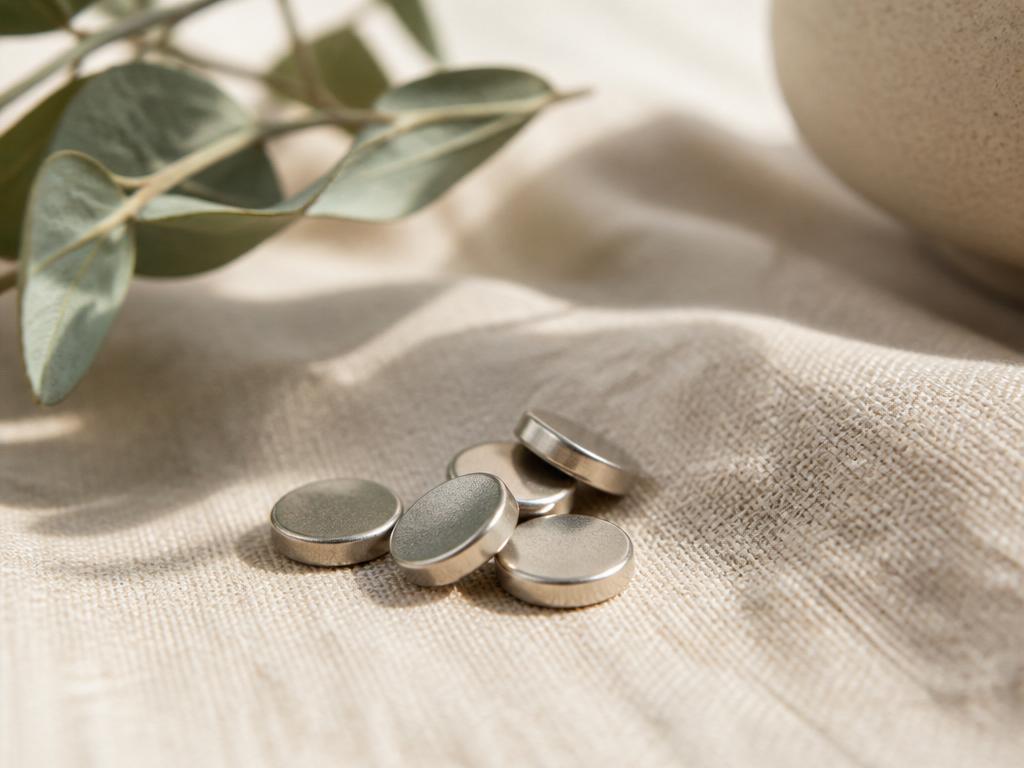Therapeutic magnets placed on natural linen fabric